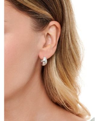 Dome Hoop Earrings in Rhodium Plated Sterling Silver