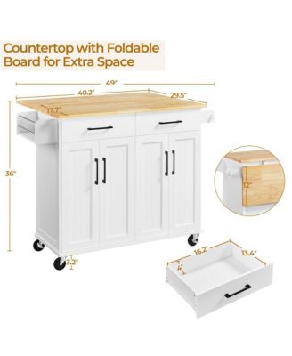 36" Solid Wood Top Rolling Kitchen Island