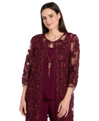 Women's Soutache Long Jacket, Necklace Top &  Pants Set