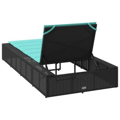 Patio Sunbed Black PE Rattan Large Height-Adjustable