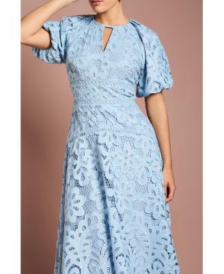 Women's Lace Hanky Hem Puff Sleeve Dress
