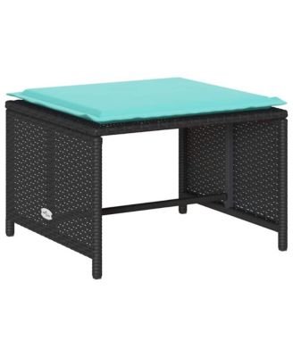 5 Piece Patio Sofa Set with Cushions Stackable Black Poly Rattan