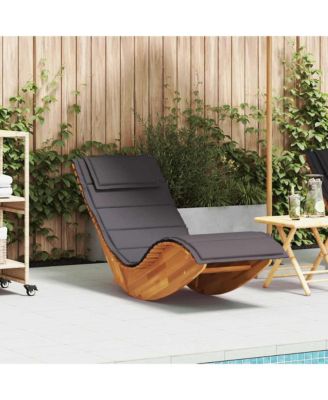Sun Lounger Natural Wood, Dark Grey Cushion
