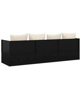 Outdoor Lounge Bed Black Poly Rattan, Powder-Coated Steel, Polyester