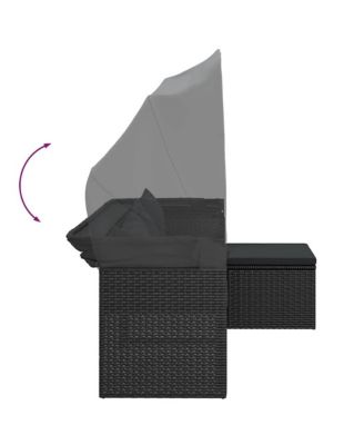 3-seater Garden Sofa Black PE rattan, powder-coated steel Large