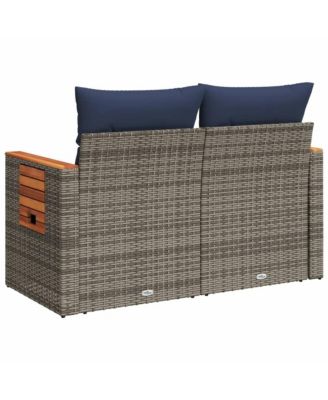 Patio Sofa with Cushions 2-Seater Gray Poly Rattan