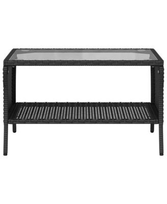 Patio Sofa 2-Seater with Cushions&Table Black Poly Rattan