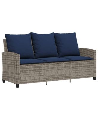Patio Sofa 3-Seater with Cushions&Table Gray Poly Rattan