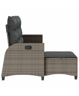 Reclining Garden Sofa Grey PE Rattan, Powder-Coated Steel 3-Seater