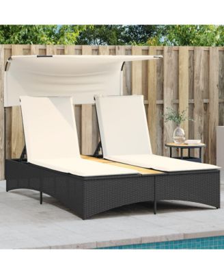 Patio Double Sun Lounger Black PE rattan Double