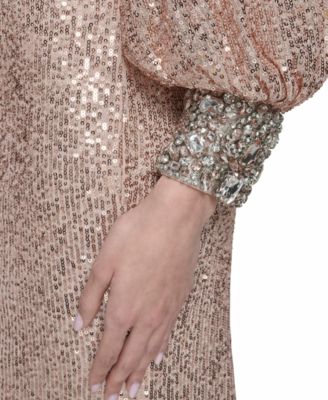 Women's Embroidered Cuff Boat Neck Long Gown