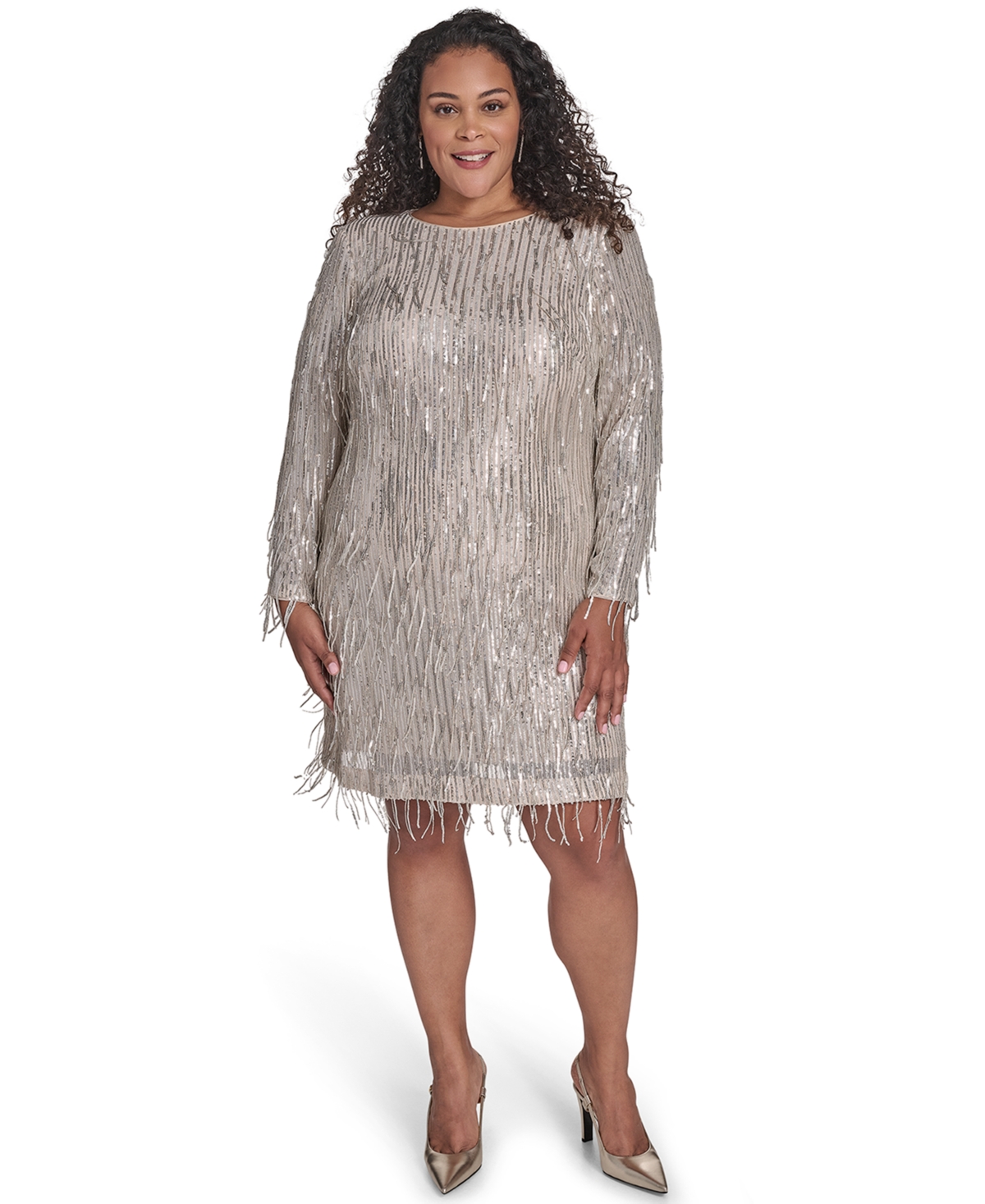 Eliza J Plus Size Long Sleeve Sequin Cocktail Dress In Silver