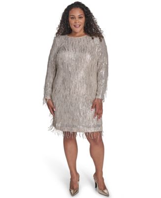 silver plus size dress with sleeves Plus Size V-neck Silver Stretchy Glossy Leather Mermaid Prom Dress