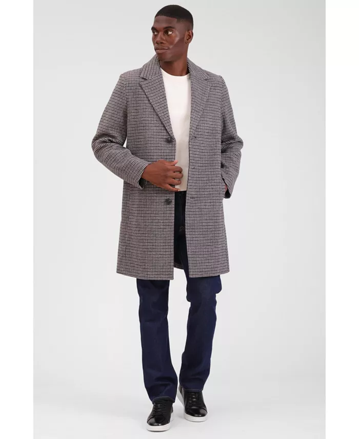 Men's Houndstooth Faux Wool Top Coat - thumbnail 5