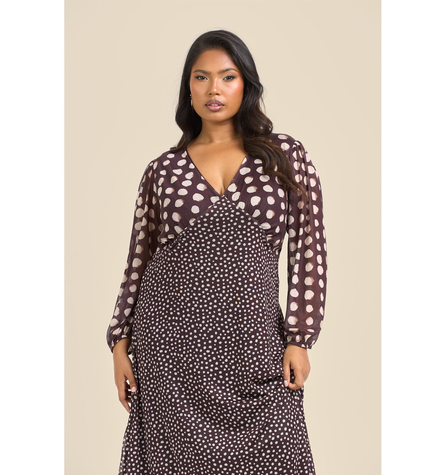Women's Polka Dot Mesh Midi Dress