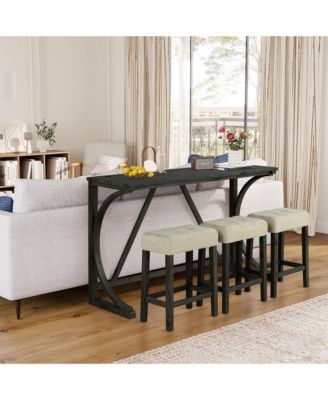 4-Piece Bar Table and Chairs Set Tall Dining Table with Upholstered Bar Stool for Living Room Kitchen