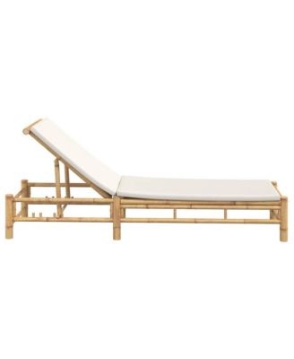 Sun Lounger Cream White Bamboo Standard Adjustable Armrests