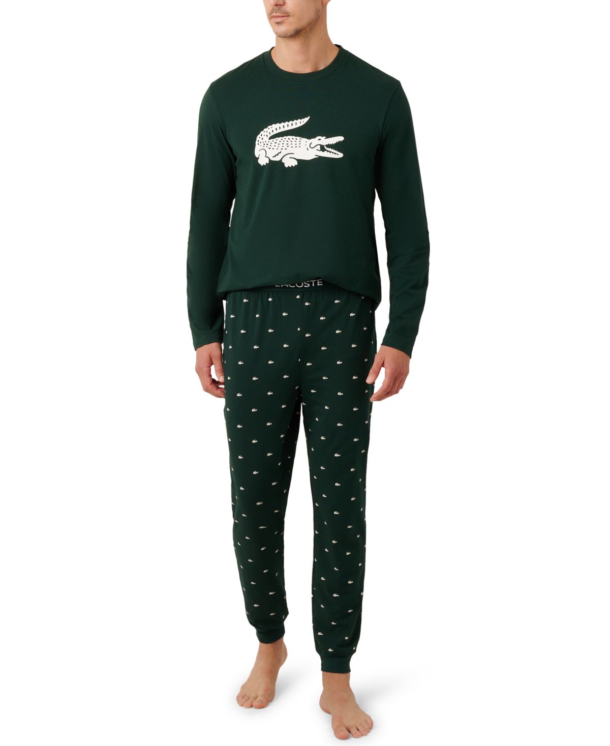 Мужской пижамный комплект из трикотажного топа с круглым вырезом и брюк из 2 предметов