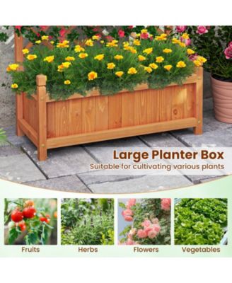 60'' Tall Raised Garden Bed w/ Diamond Lattice Trellis Drainage Holes Outdoor