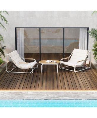 Outdoor Chaise Lounge Chairs Set of 3 with Acacia Side Table