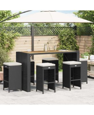 Garden Bar Stool Set of 6 Black, Cream PE Rattan Compact