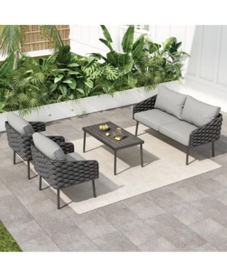 - 4-Piece Metal Modern Outdoor Patio Furniture Set - Grey