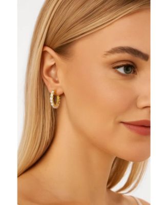 Gold Huggie Hoop Earrings Embellished with Sparkling Cubic Zirconia