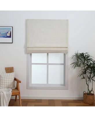 Linen Blend Cordless Roman Blinds, Light Filtering Pull Down Window 43"x64" White