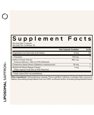 Liposomal Saffron+ Supplement - Saffron Extract, Magnesium, L-Theanine, Cardamom, BioPerine - 3-Month Supply - Kesar Spice, 90 Capsules