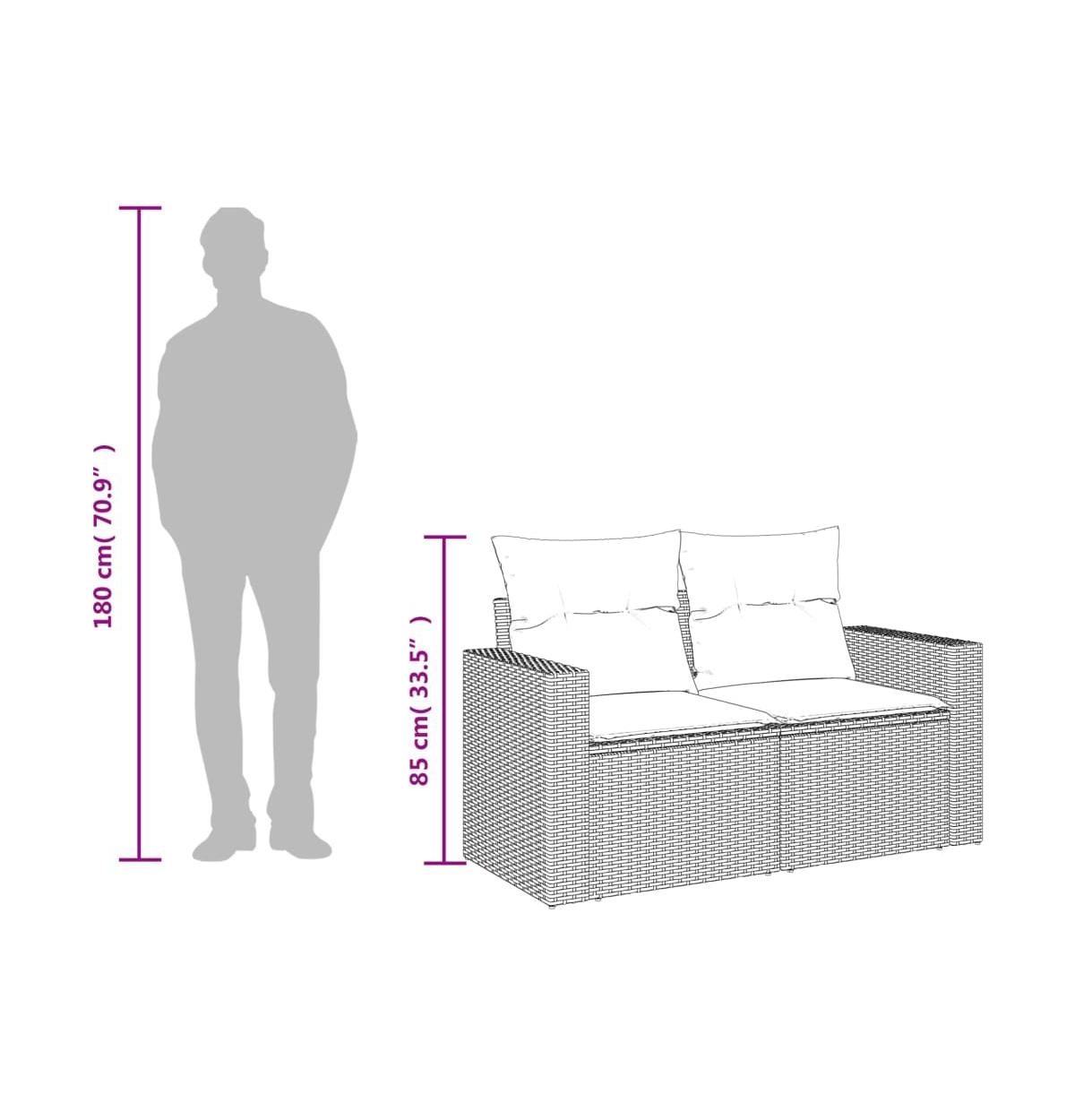 Garden Sofa Brown Poly Rattan 2-seater Adjustable Feet