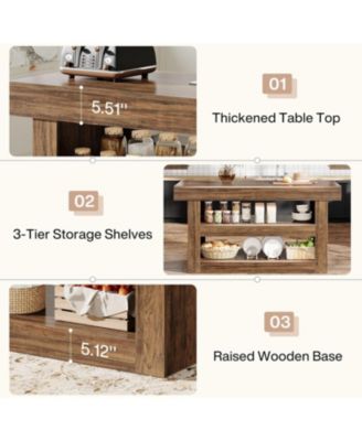 55-Inch Kitchen Island with Storage, Farmhouse 3-Tier Stationary Island Table