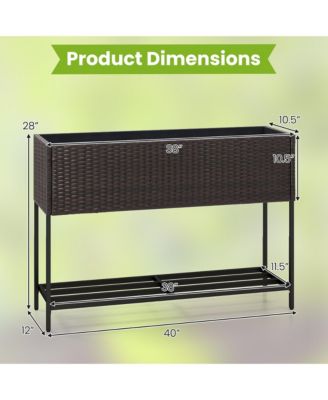 Elevated Planter Box Raised Garden Bed w/ Rattan Surface Bottom Storage Shelf & Removable Liner