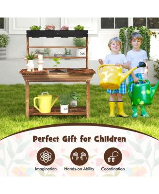 Kids Potting Bench Wooden Toy Gardening Center w/ Removable Sink & Chalkboard