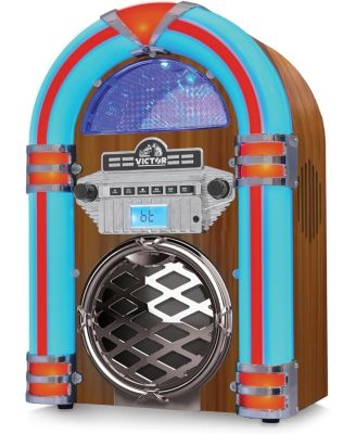 BROADWAY Desktop Bluetooth LED Jukebox Speaker with CD Player and FM Radio - Mahagony