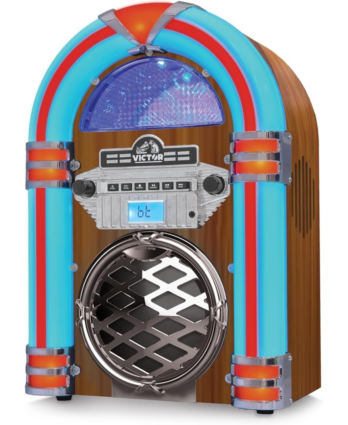 Victor Broadway Desktop Bluetooth Led Jukebox Speaker with Cd Player and Fm Radio - Mahagony