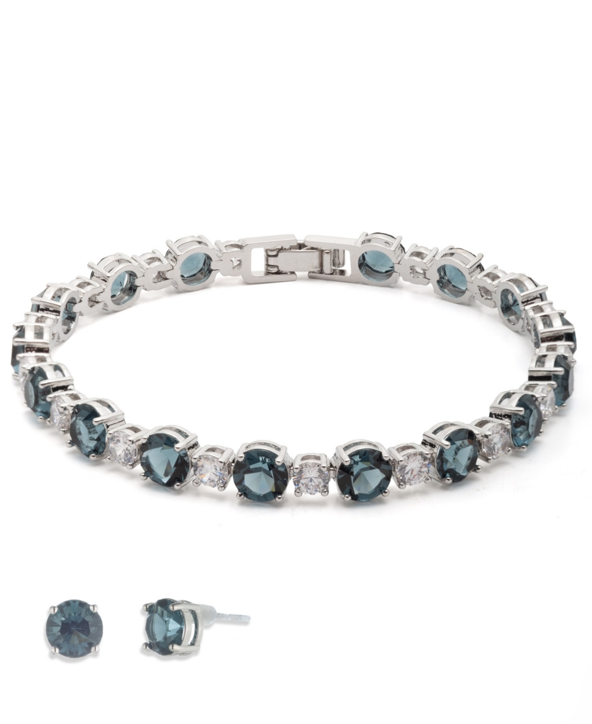 Givenchy Crystal Stone Silver-tone Flex Bracelet And Stud Earrings Set In Metallic