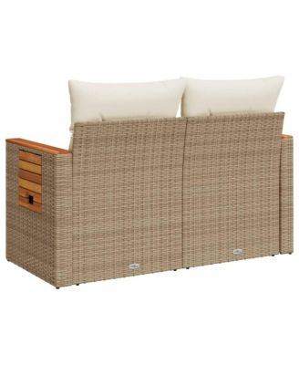 Garden Sofa Beige PE rattan 2-Seater Foldable Outdoor Sofa