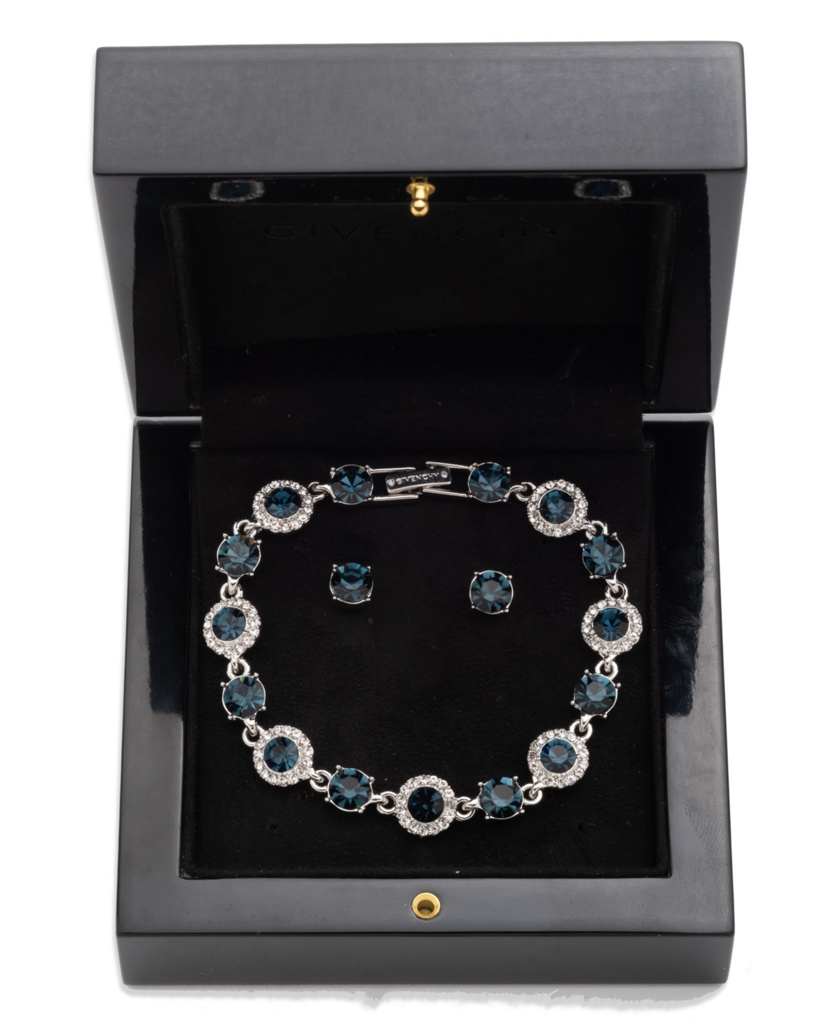 Givenchy Crystal Stone Bracelet And Stud Earrings Set In Blue