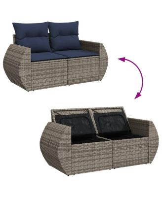 Patio Sofa with Cushions 2-Seater Gray Poly Rattan