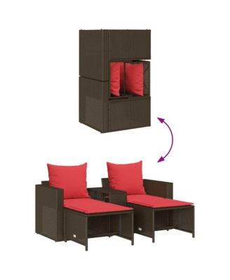 5 Piece Patio Sofa Set with Cushions Stackable Brown Poly Rattan