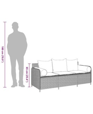 Patio Sofa with Cushions 3-Seater Gray Poly Rattan