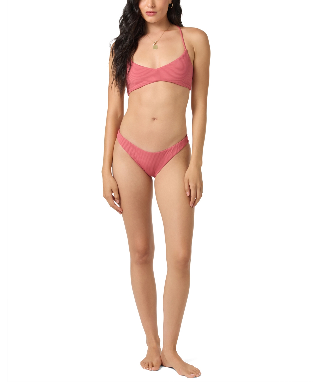 O'neill Juniors' Saltwater Solids Rib Huntington Swimsuit Top In Pink