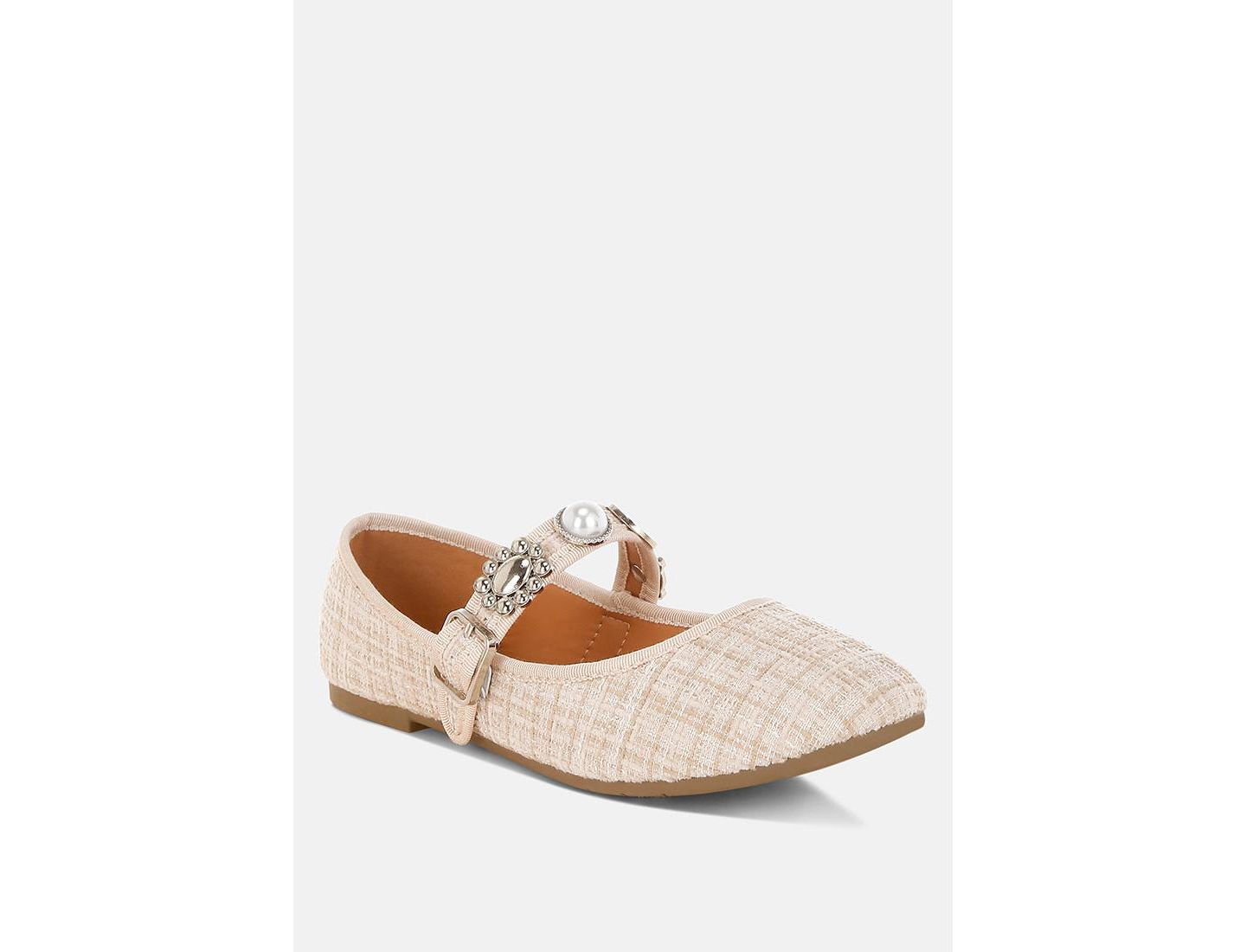 Женские балетки London Rag Noyama Charms Embellished Tweed Mary Janes, цвет: Светлый бежевый — фото 1