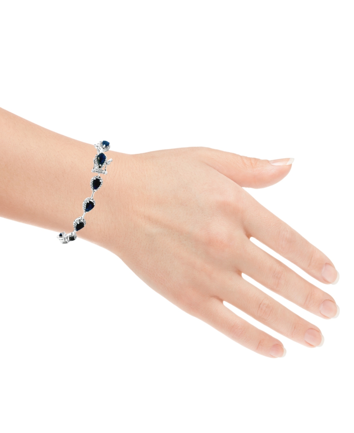 Macy's Pear Sapphire (8 Ct. T.w.) And White Sapphire Bracelet (0.04 Ct. T.w.) In Sterling Silver In Silver