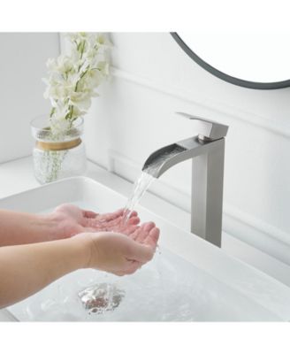 Waterfall Single Hole Single Handle Bathroom Vessel Sink Faucet With Drain Assembly in Brushed Nickel