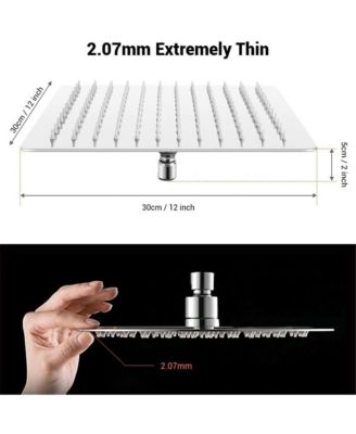 12 Inch Brushed Nickel Rain Shower Head, Square Ultra Thin 304 Stainless Steel Shower Head Full Body Coverage Waterfall Shower Head