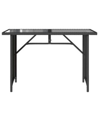 Patio Table with Glass Top Black 43.3"x26.8"x27.6" Poly Rattan