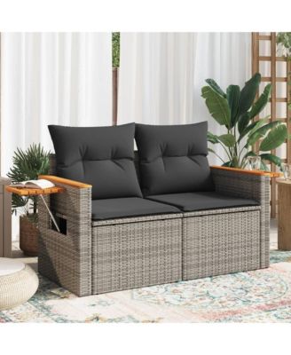 Garden Sofa Grey PE rattan, powder-coated steel, solid acacia wood