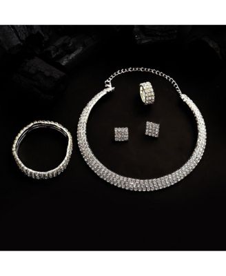 Women's Silver Bling Strand Necklace, Earrings, Bracelet And Ring (Set Of 4)