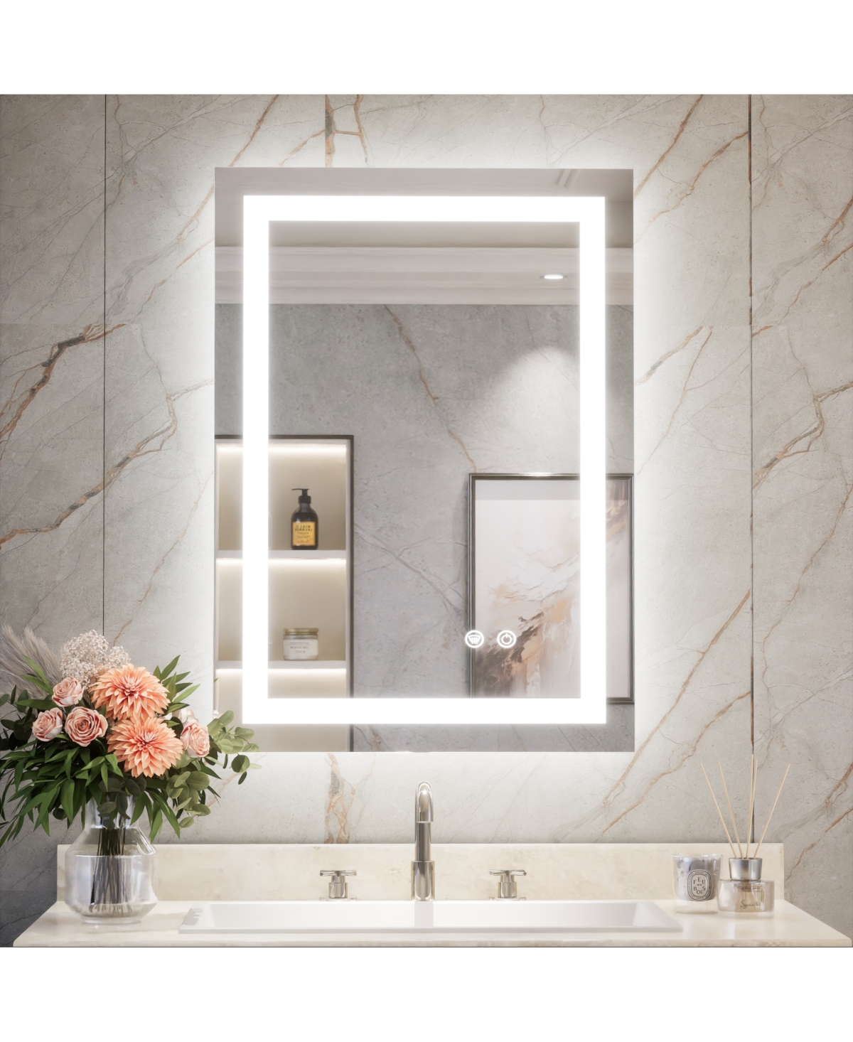 keonjinn Inch Led Bathroom Vanity Mirror Tempered Glass Front & Backlit Dimmable 3 Color Lighted Mirror Anti-fog Memory Function Frameless
